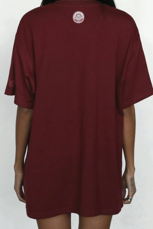 Badblood Athletic Heritage Emblem Logo Rugged Cotton Boxy Tee Burgundy