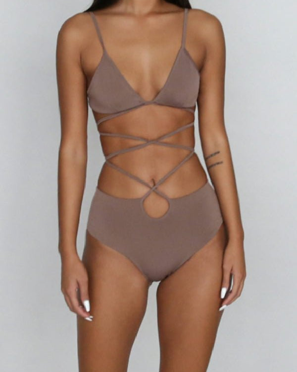 Badblood Ego lace-up bikini Set Taupe