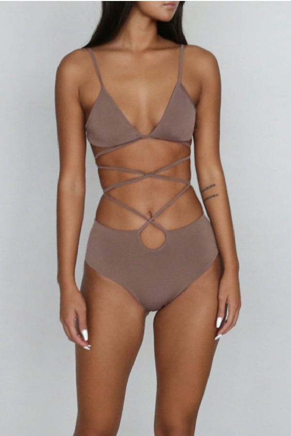 Badblood Ego lace-up bikini Set Taupe