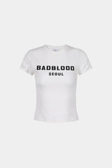 Badblood 皮革標誌短袖修身 T 卹 白色