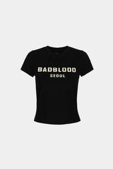 Badblood 皮革標誌短袖修身 T 卹，黑色