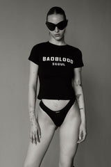Badblood Leather Logo Short Sleeve Slim Fit Tee Black
