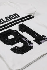 Badblood Sequin Logo Short Sleeve Baby Fit Tee White
