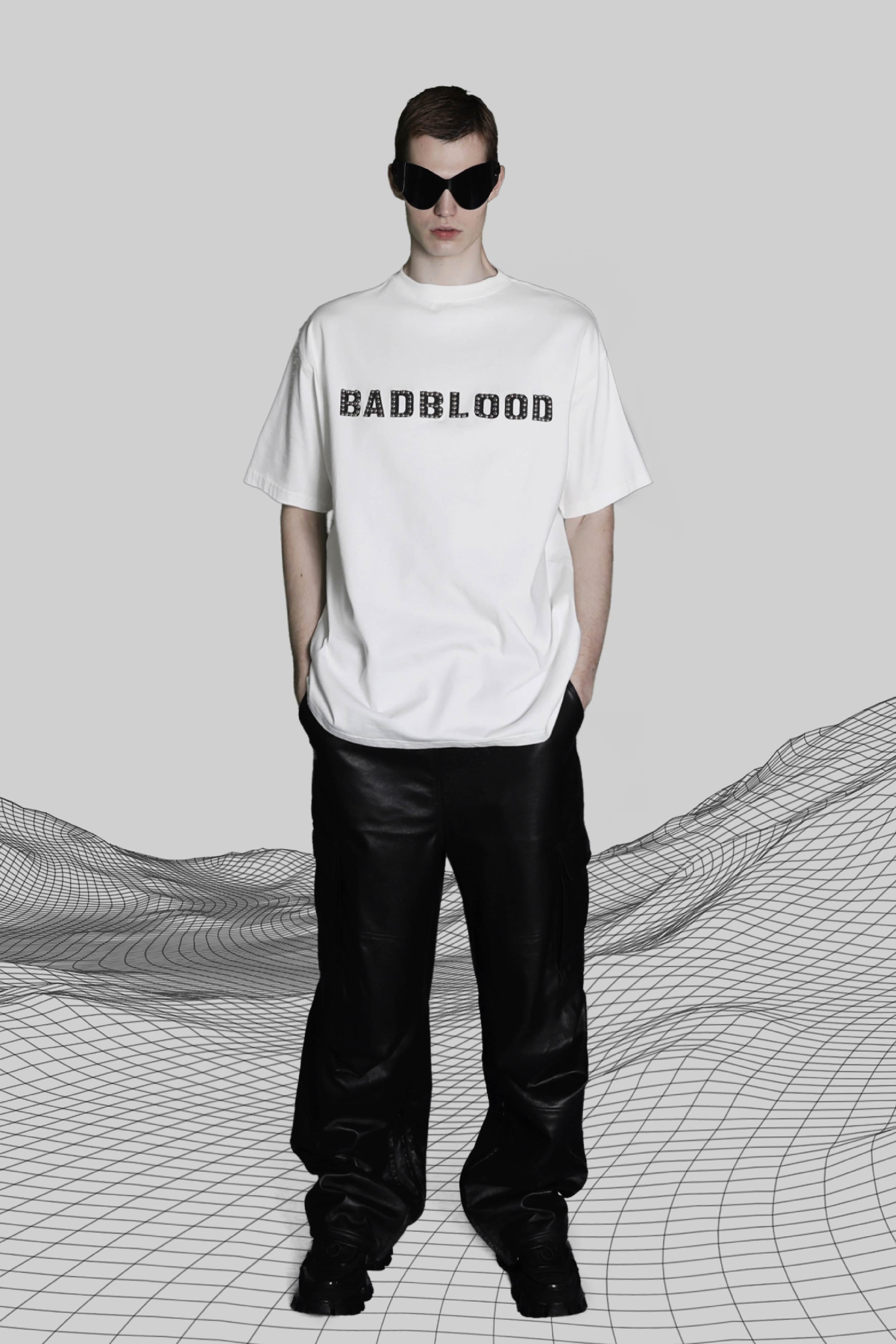 Badblood Studded Logo Short Sleeve Large Fit White