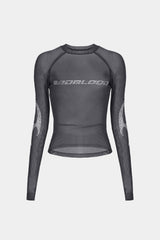 Badblood Tribal Rhinestone Mesh Top Slim Fit Blue Gray