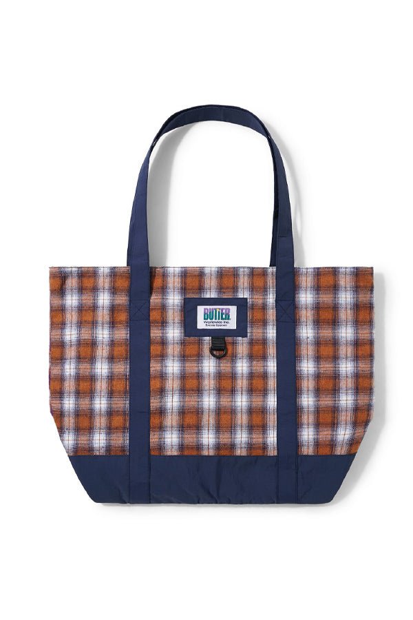 Butter Goods Patchwork Plaid Tote Bag Navy/Brown/Purple