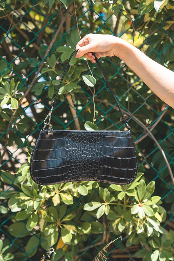 JW PEI Eva Croc Embossed Faux Leather Convertible Shoulder Bag in Black