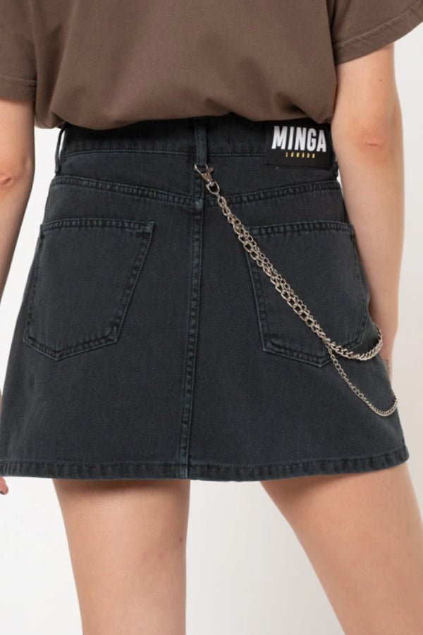 Minga London Denim Skirt With Chain Black
