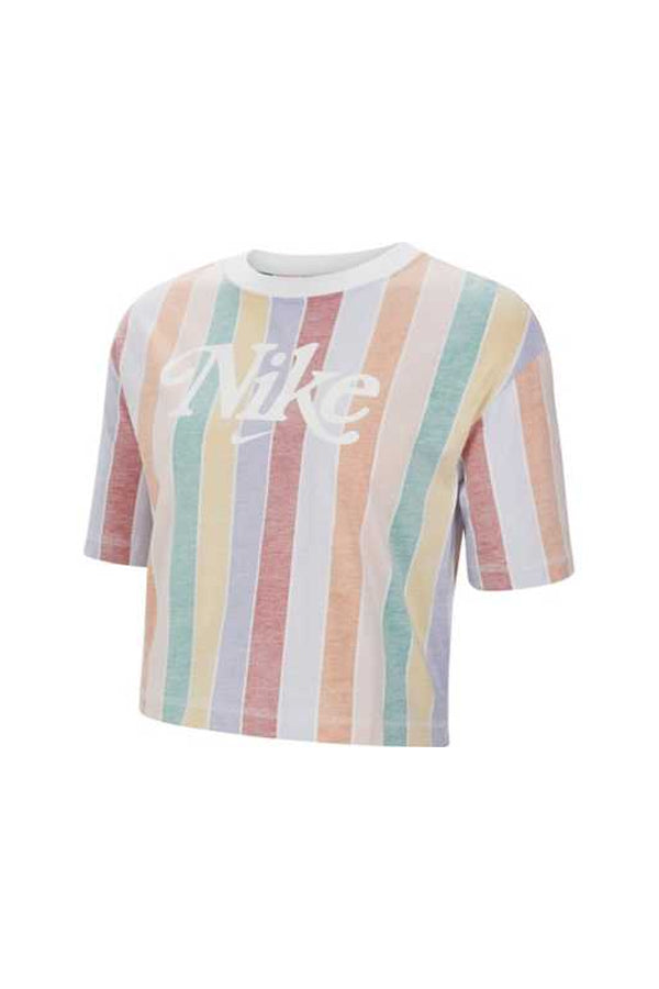 Nike women rainbow stripe retro logo crop T-Shirt